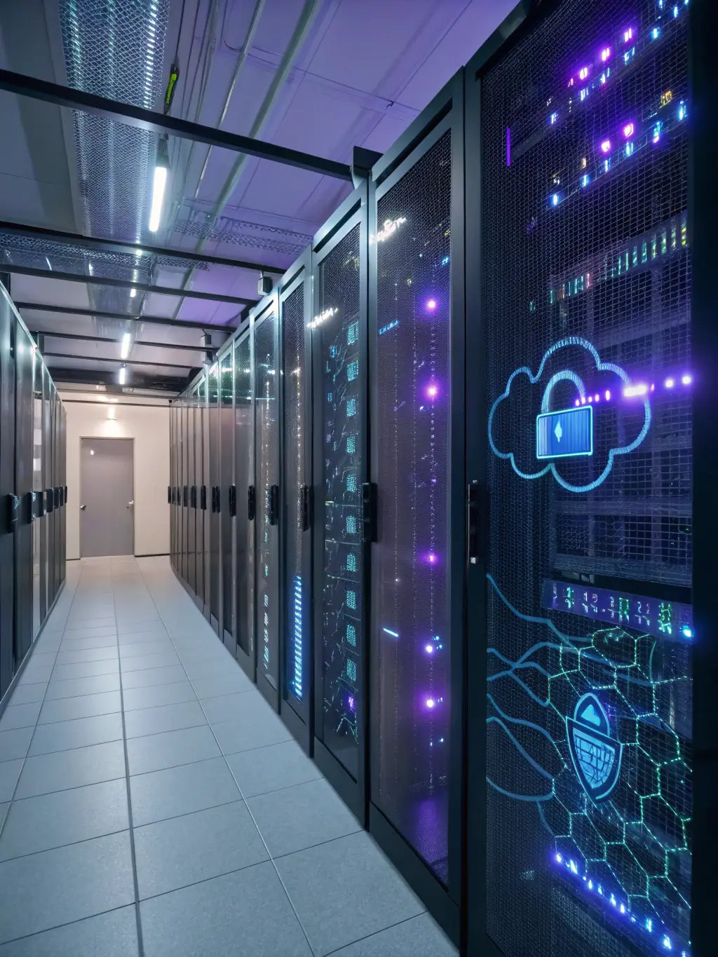 An image of a secure data server with encryption symbols, representing the security and reliability of Cryptoquant's services.